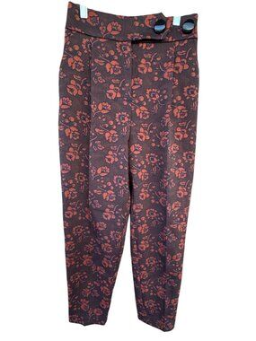 Maeve Anthropologie Jacquard High-Rise Trousers Floral Red & Black Size US 00